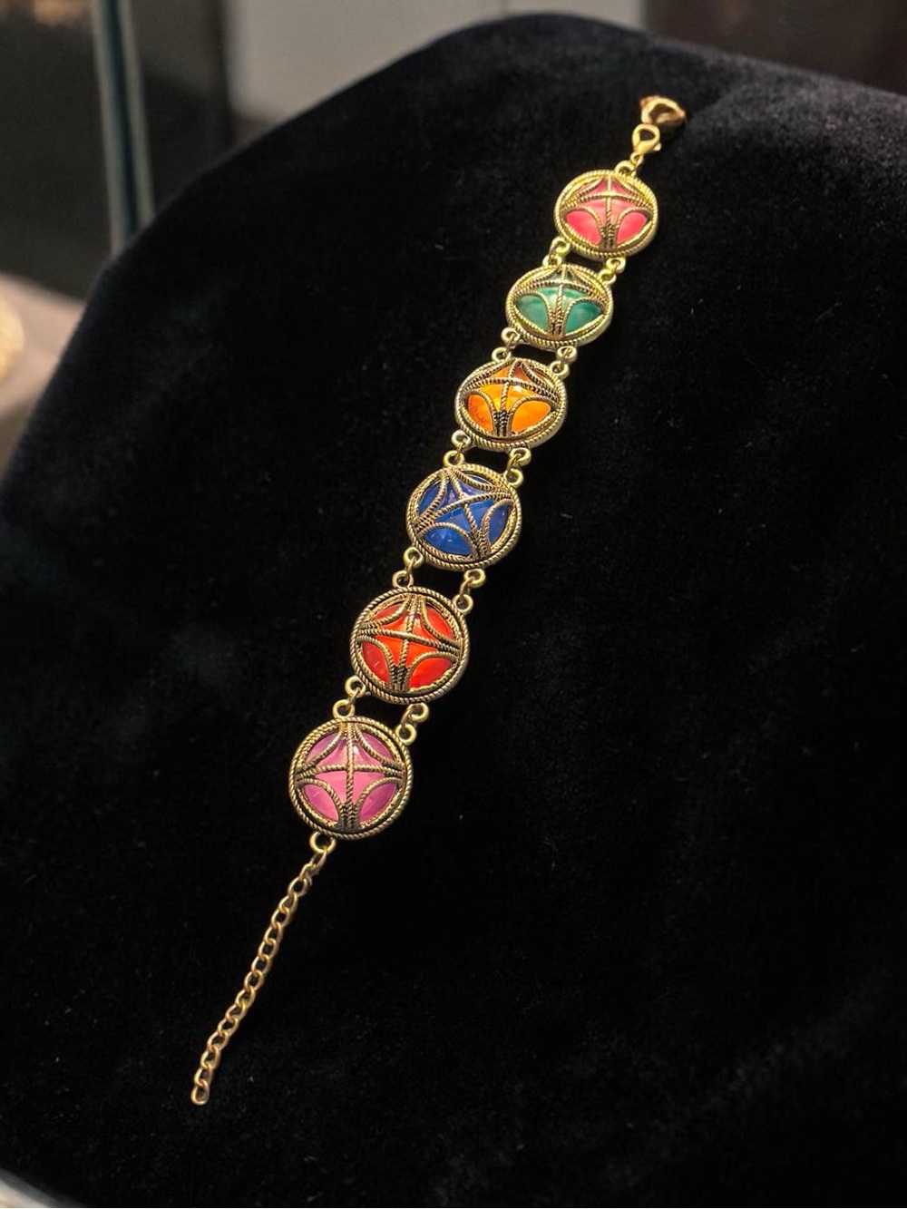 Gold-Tone Multicolor Disc Bracelet